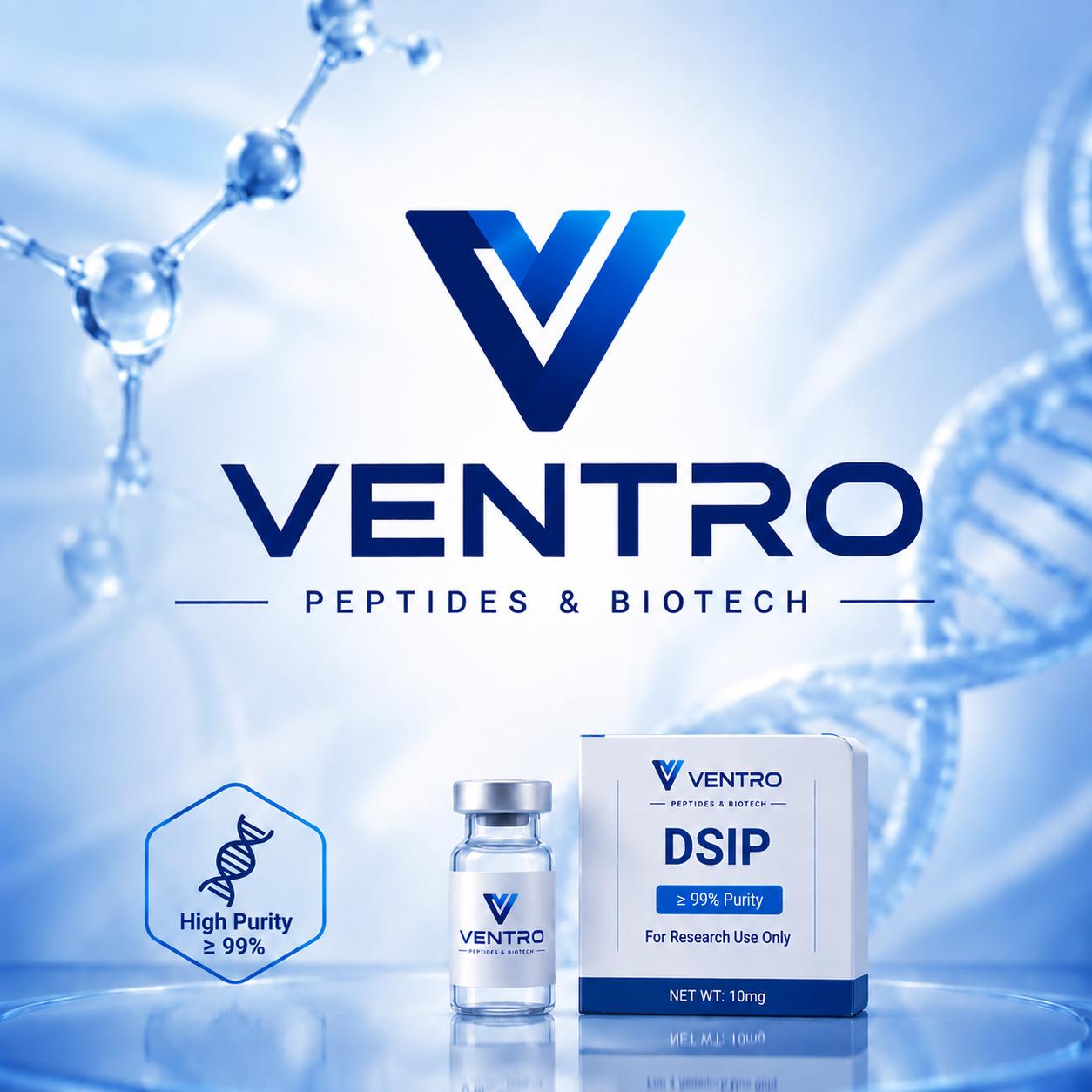 Ventro branded peptide vial and packaging, labeled for research use only